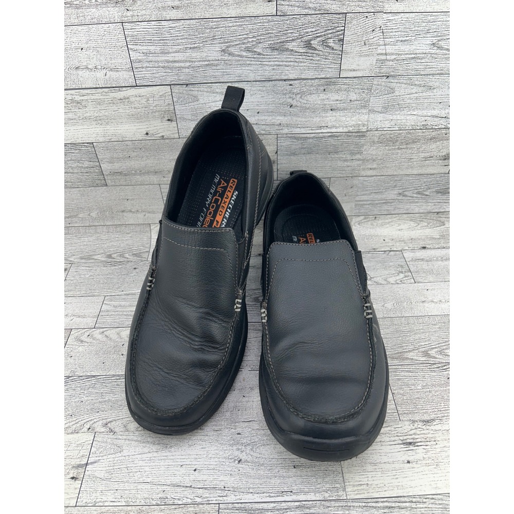 Skechers Relaxed Fit Black Leather Slip On Loafers‎ Memory Foam Men Size 10